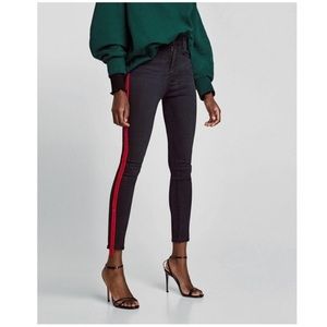 Zara Washed Black Jeans with Red Stripe